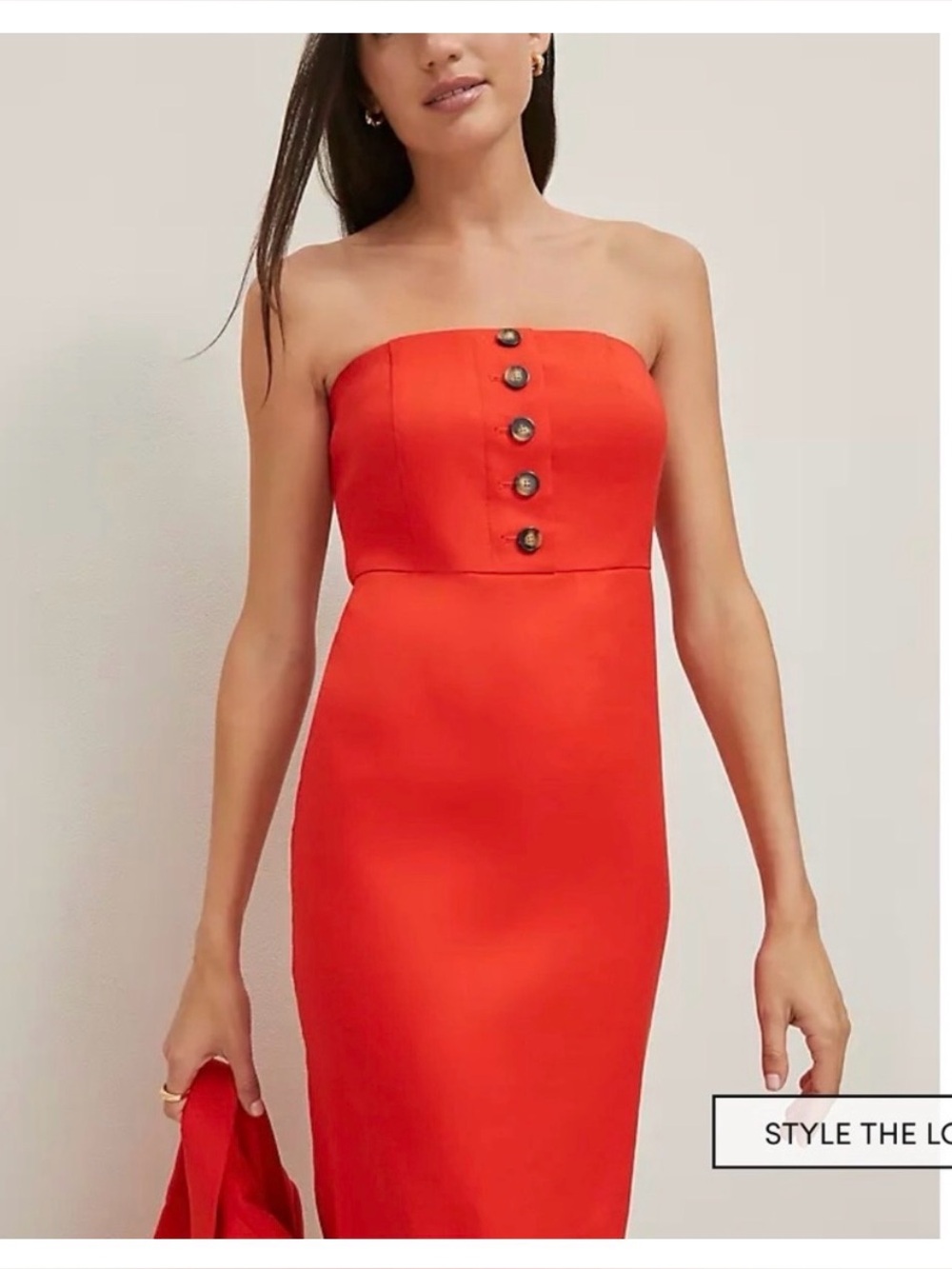 Ann Taylor Strapless Red Sheath Dress with Front Buttons